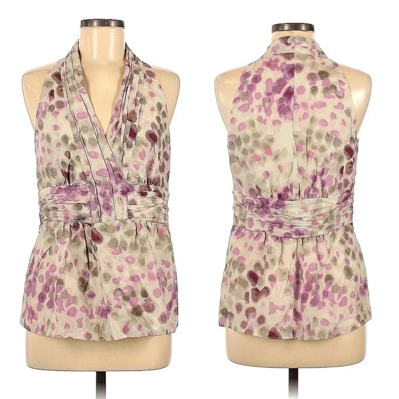 New Banana republic 100% silk abstract halter top pleated layer blouse polka dot - Picture 1 of 14
